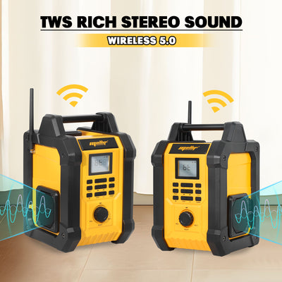 Mellif 20V Jobsite Radio Bluetooth Speaker, FM/AM TWS