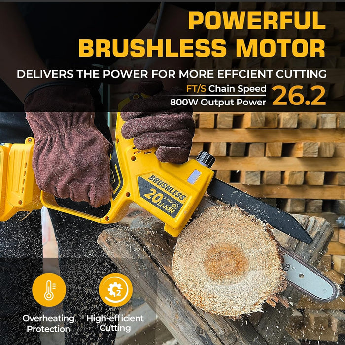 8-Inch/6-Inch 2-IN-1 Brushless Chainsaw Compatible With Dewalt 20V Battery（Tool Only）