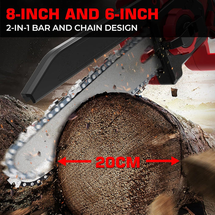 8-Inch/6-Inch 2-IN-1 Brushless Chainsaw, Powerful Brushless Motor Auto-Oiling Tool Free Tensioning（Tool Only）