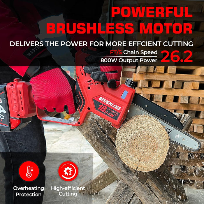 8-Inch/6-Inch 2-IN-1 Brushless Chainsaw, Powerful Brushless Motor Auto-Oiling Tool Free Tensioning（Tool Only）
