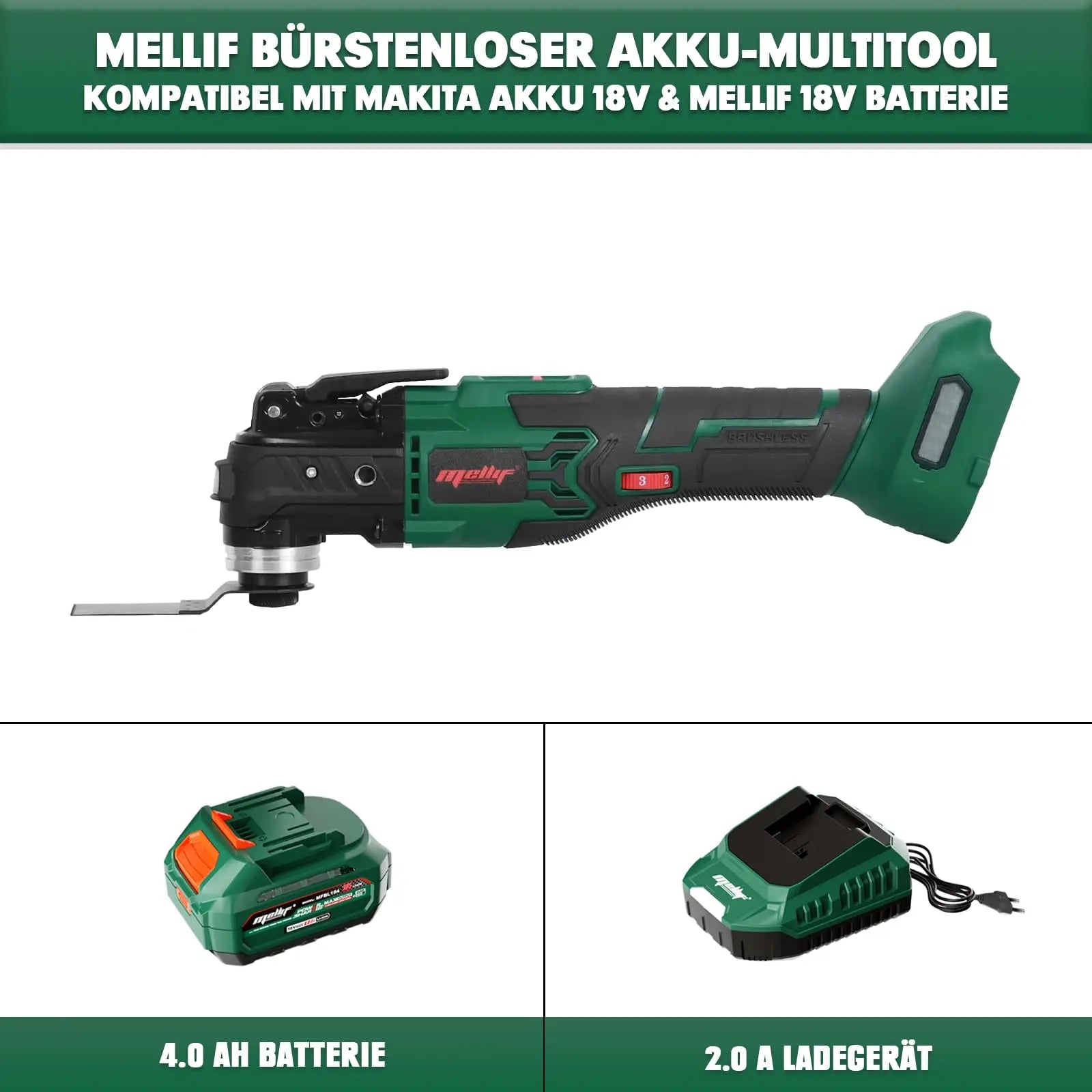 Mellif Battery Multitool, Multifunctional Tool Compatible with Makita Battery 18 V Mellif Tools