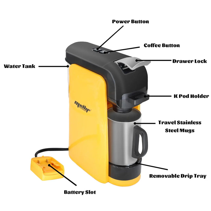 Mellif for Dewalt 20V Max Battery Coffee Maker Cordless Single Serve
