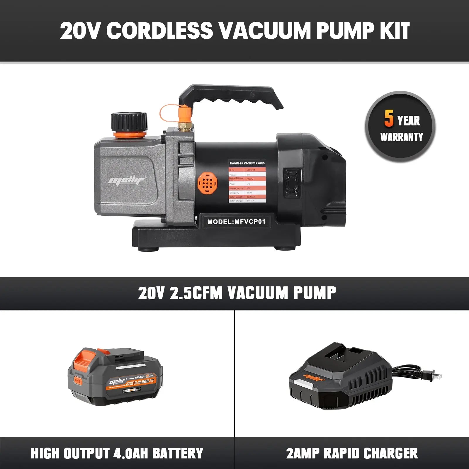 Mellif Cordless 2.5CFM Vacuum Pump Kit Compatible with Dewalt 20V Max Battery Mellif Tools
