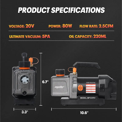 Mellif Cordless 2.5CFM Vacuum Pump Kit Compatible with Dewalt 20V Max Battery Mellif Tools