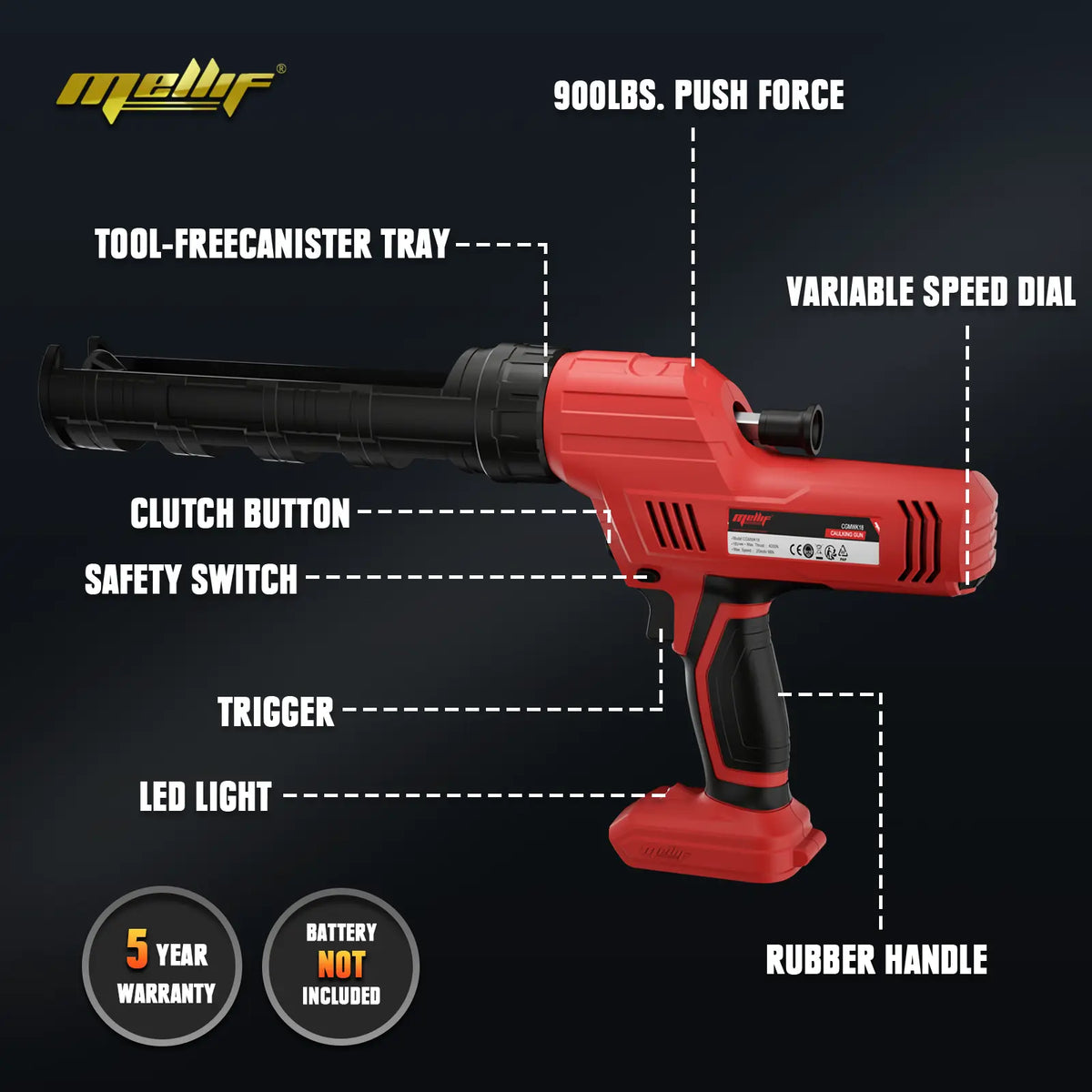 Mellif Cordless Caulking Gun Compatible with Milwaukee 18 V Battery (Battery NOT Included) Mellif Tools