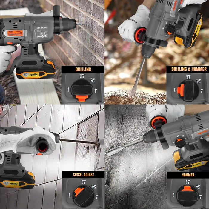 Mellif Professional 1-1/8" SDS-Plus Rotary Hammer Drill Compatible with Dewalt/Mellif 20V Max Battery Mellif Tools