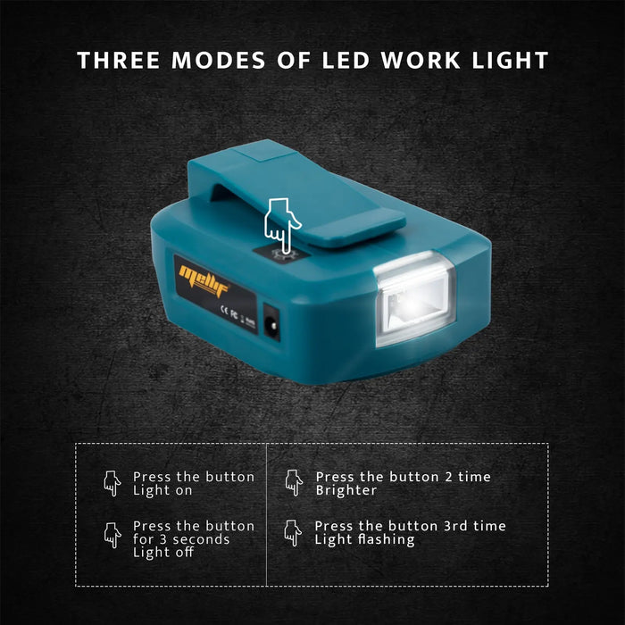 Mellif for Makita 18V ADP05 battery USB Charger adapter power source led light