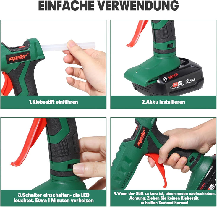 Mellif Akku Heißklebepistole kompatibel mit Bosch 18V Power for All Akku