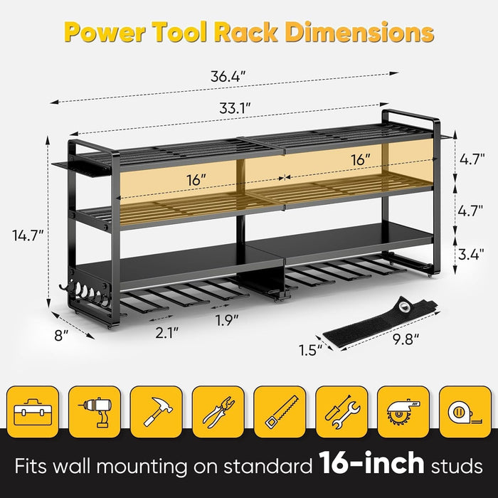 Large Power Tool Organizer Wall Mount with Charging Station
