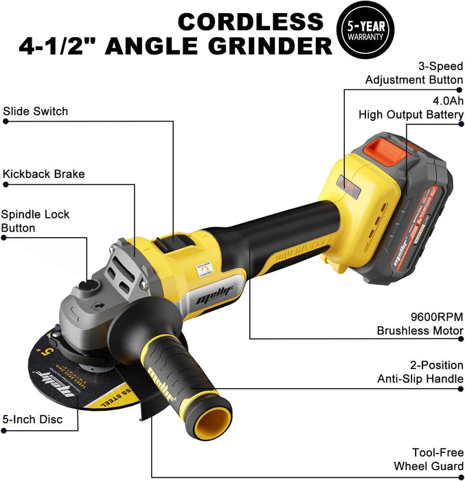Mellif Akku-Winkelschleifer, kompatibel mit DeWalt 20-V-Akku