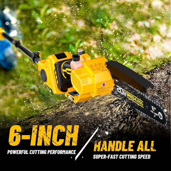 2-IN-1 Cordless 6" Pole Saw & Chainsaw, Brushless Motor Ultra-Lightweight, 14.2 FT Max Reach Extension
