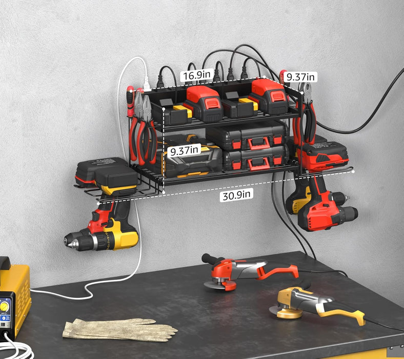 Large Power Tool Organizer Wall Mount with Charging Station