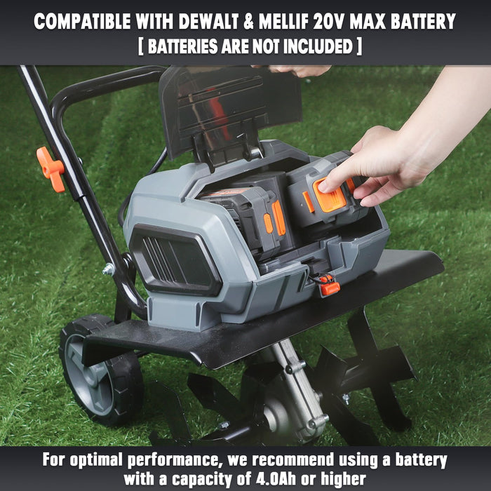 Mellif Cordless Garden Tiller/Cultivator 14.2in Width Compatible with Dewalt 20V Max Battery