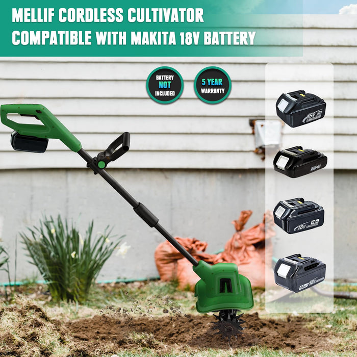 Mellif Cordless Tiller Cultivator for Makita 18V Battery(No Battery), Electric Garden Tiller w/270 RPM, 48 Steel Tines