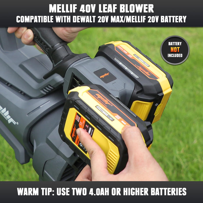 Mellif 40V Cordless Leaf Blower for Dewalt 20V MAX Battery(No Battery), 570 CFM 145 MPH 3 Variable-Speed, Blowing Snow