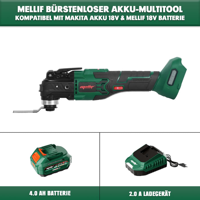 Mellif Battery Multitool, Multifunctional Tool Compatible with Makita Battery 18 V