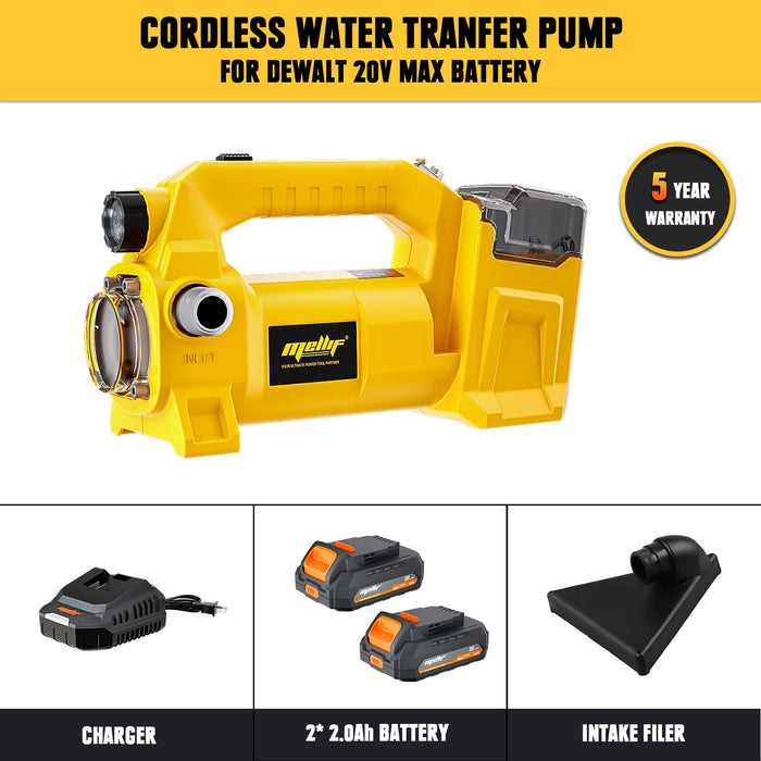 Mellif Cordless Battery Water Pump for Dewalt/Mellif 20v Max Battery with 2 * 2.0Ah Mellif Battery, 1*Charger