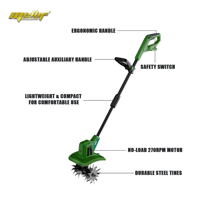 Mellif Cordless Tiller Cultivator Compatible with Makita 18V Battery(No Battery), Electric Garden Tiller w/270 RPM, 48 Steel Tines