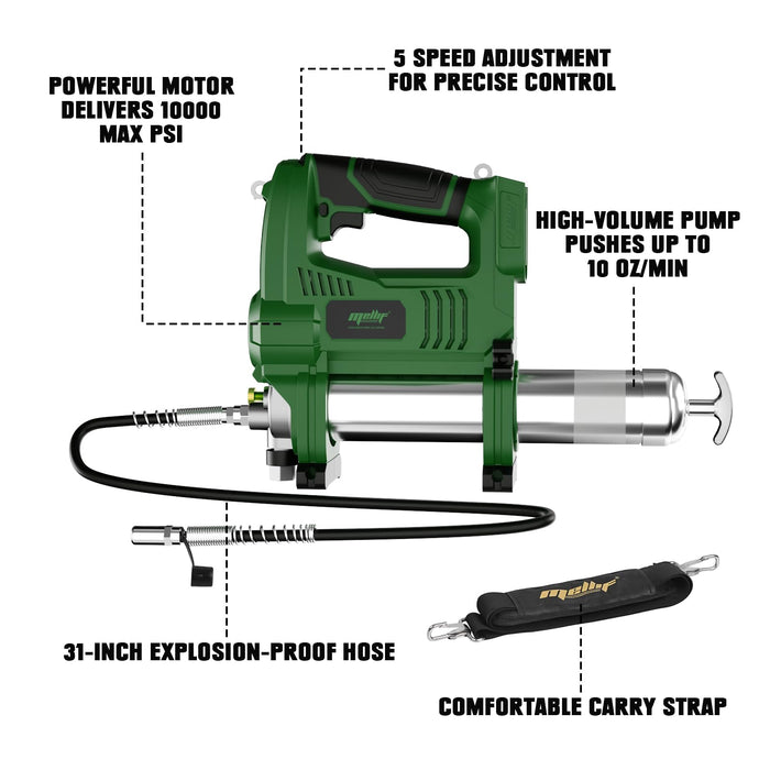 Mellif Cordless Grease Gun Kit Compatible with Makita 18V Battery, 10000 PSI 5 Speed with (1) 2.0 Ah Battery and Charger, 31" Flexible Hose, Ideal for Machinery Automotive Maintenance