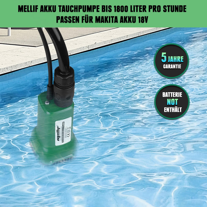 Mellif Submersible Battery Pump for Makita Battery 18 V, Water Pump, Dirty Water Pump (Without Battery)