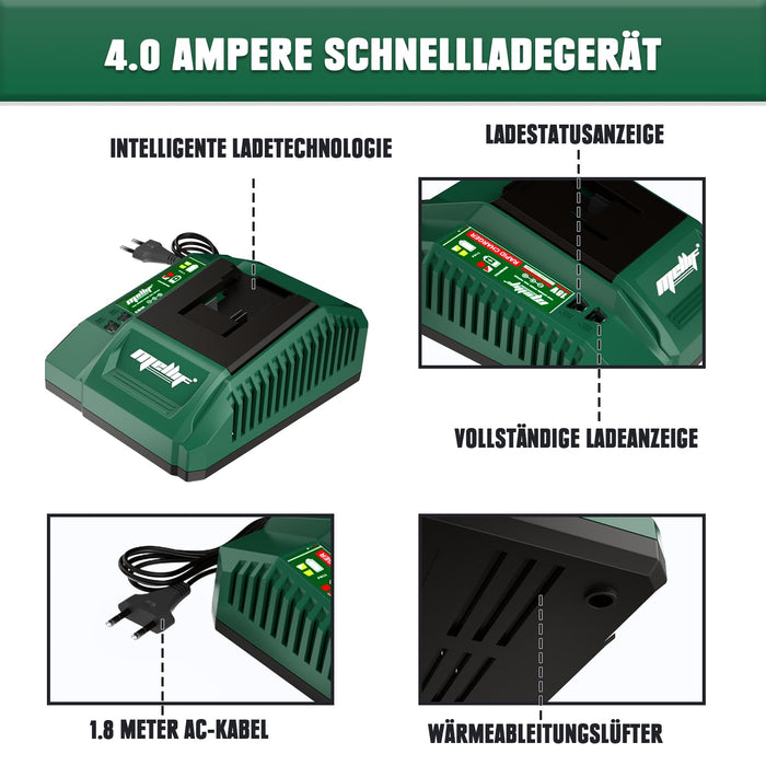 Mellif Battery 18V 4.0 Ah & Charger 4.0A, Li-Ion Battery, LED Display, compatible with Melllif/Makita 18V Power Tools, Fast Charger with Overvoltage Protection