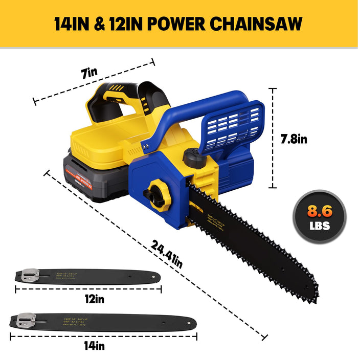 Mellif Cordless 40V 14In & 12In Chainsaw Compatible with Dewalt 20V MAX Battery