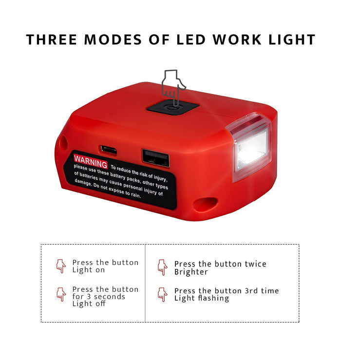 Mellif USB Charger Adapter w/ LED Light Compatible with Milwaukee 18v Battery