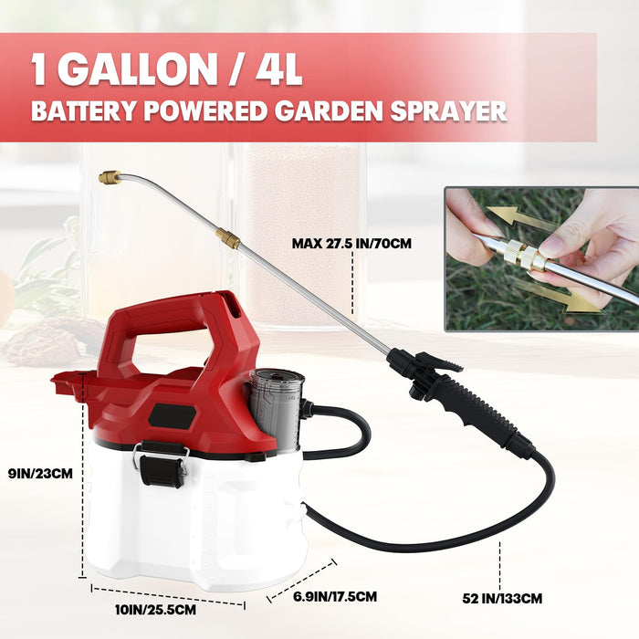 1 Gallon Battery Powered Sprayer Compatible with Milwaukee 18V Battery