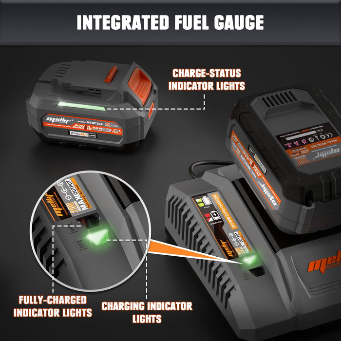 Mellif 20V Lithium Ion Battery and Charger Kit, 4.0Ah Battery, 4 Amp Rapid-Charger, Rechargeable, 10C/40Amps, Compatible with Mellif 20V Tools & Batteries