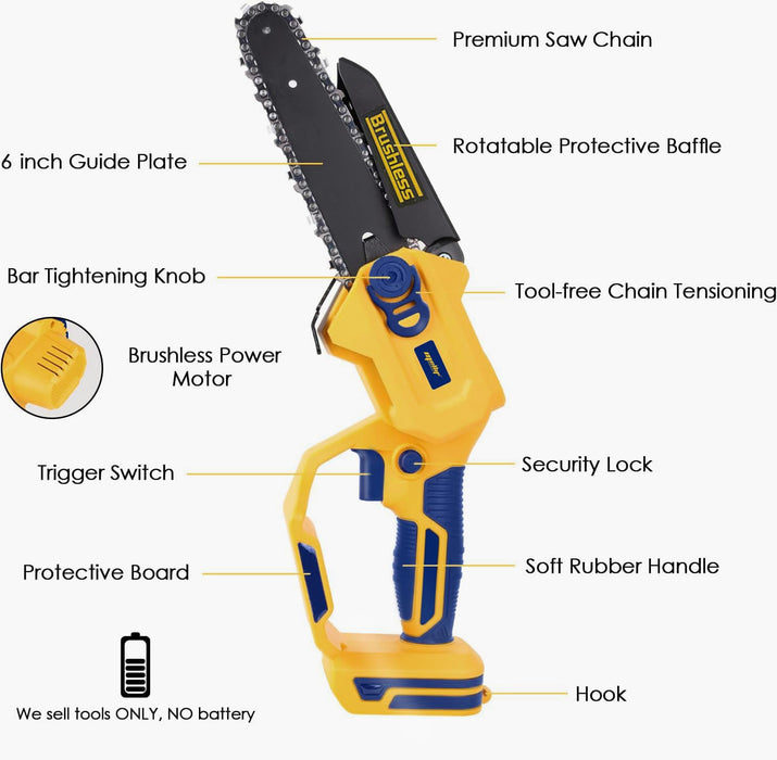 Mellif Cordless Chainsaw Compatible with Dewalt 20V MAX Battery 6 Inch