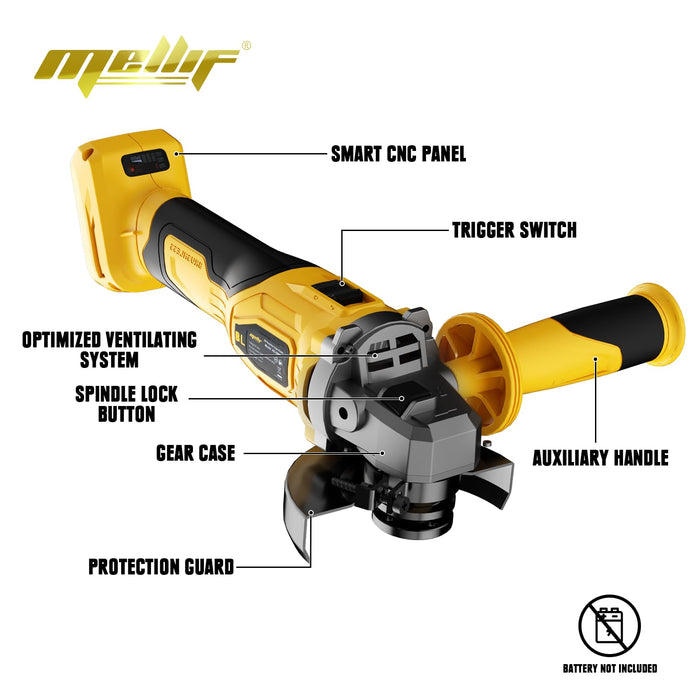 Mellif Cordless Angle Grinder, Compatible with DeWalt 20V Max Battery, 4-1/2-Inch, 8,500RPM Brushless Motor