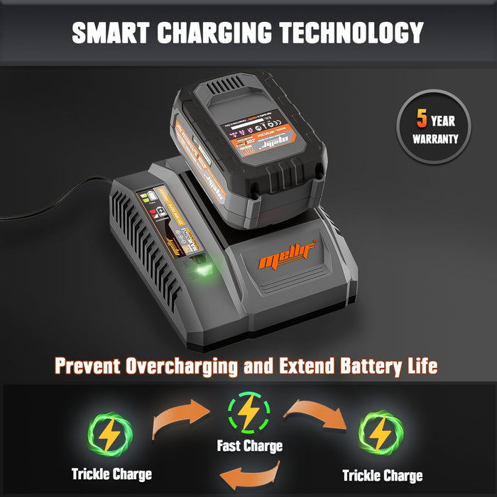 Mellif 20V Lithium Ion Battery and Charger Kit, 4.0Ah Battery, 4 Amp Rapid-Charger, Rechargeable, 10C/40Amps, Compatible with Mellif 20V Tools & Batteries