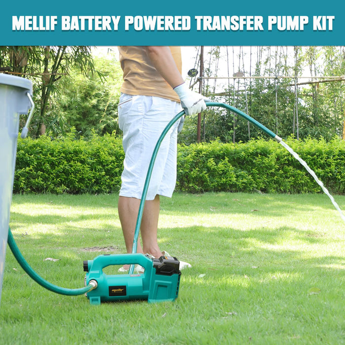 Mellif Akku-Wasserpumpe für Makita 18-V-Akku, bürstenlose Transferpumpe 500 GPH, selbstansaugende Pumpe mit 2 x 2,0 Ah Mellif-Akku, 1 x Ladegerät 