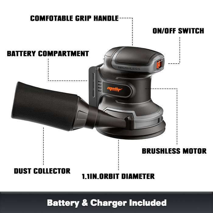 Mellif 5’’ Random Orbit Sander Compatible with DeWalt 20V MAX Battery