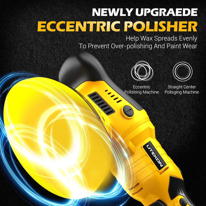 20v Cordless Buffer Polisher 2800-5800RPM Orbital Car Polisher Variable Speed, Yellow