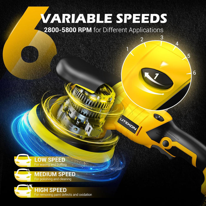 20v Cordless Buffer Polisher 2800-5800RPM Orbital Car Polisher Variable Speed, Yellow