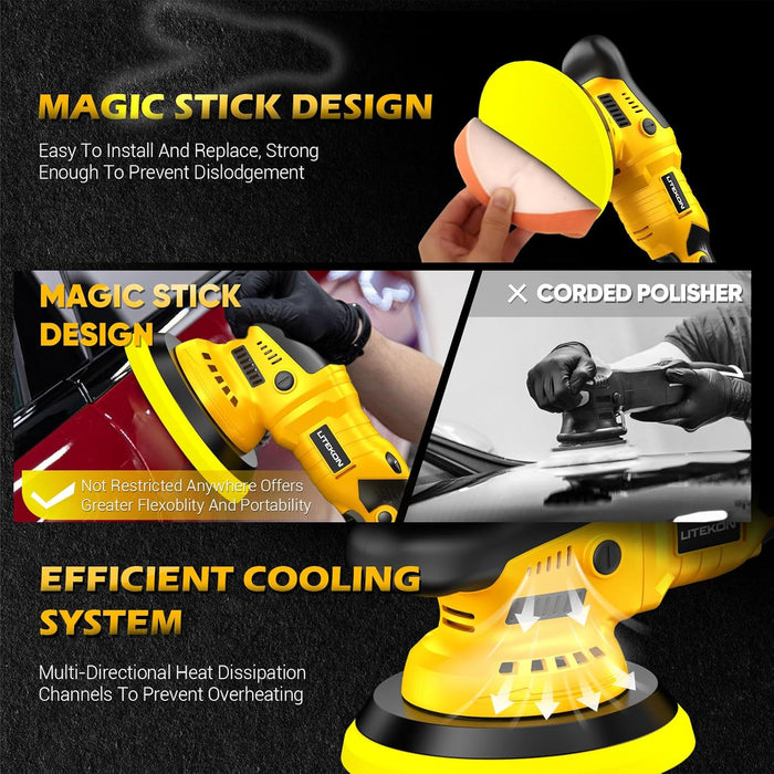 20v Cordless Buffer Polisher 2800-5800RPM Orbital Car Polisher Variable Speed, Yellow