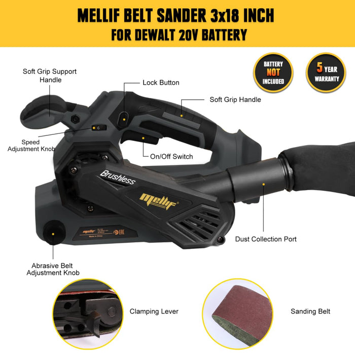 Mellif for DEWALT 18v 20V Belt Sander Cordless, Compatible with 60V FLex Battery
