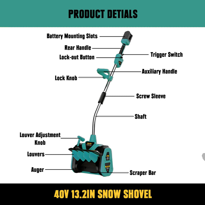 Mellif for Makita Cordless Snow Shovel 18V *2 Battery, Brushless Electric Power Snow Thrower, Handheld Snow Blower with 13.2" in
