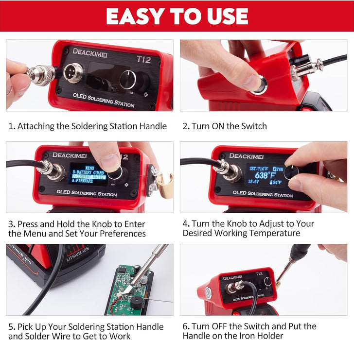 18v Battery Powered Soldering Iron Station Temperature Adjustable, Auto Sleep OLED Digital Display, Lead-Free Solder