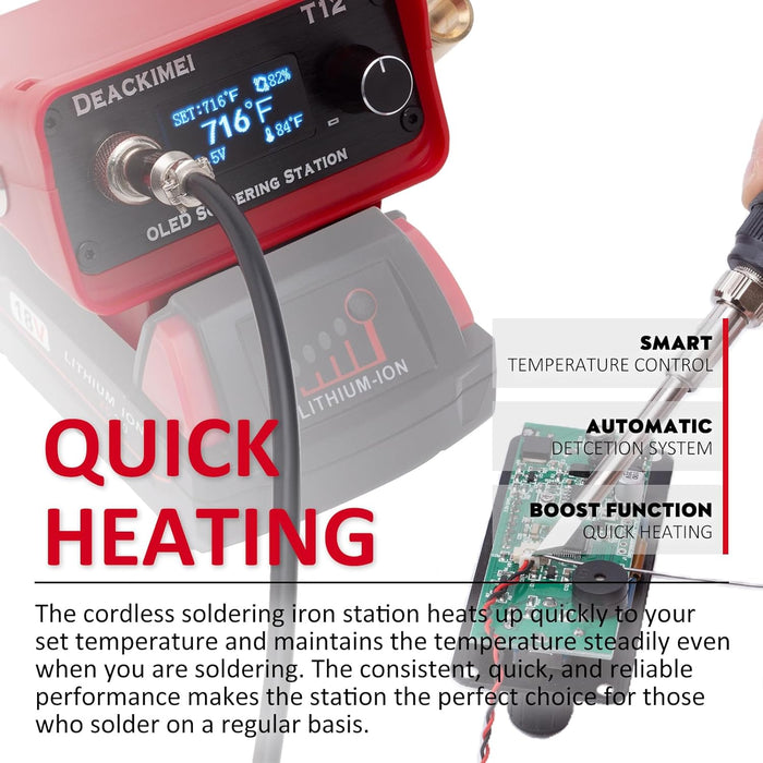 18v Battery Powered Soldering Iron Station Temperature Adjustable, Auto Sleep OLED Digital Display, Lead-Free Solder