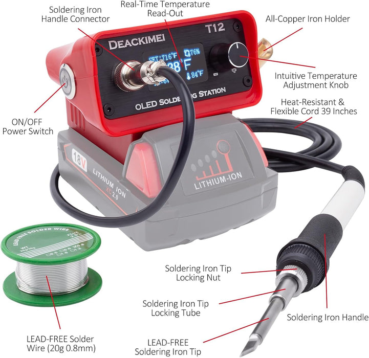 18v Battery Powered Soldering Iron Station Temperature Adjustable, Auto Sleep OLED Digital Display, Lead-Free Solder