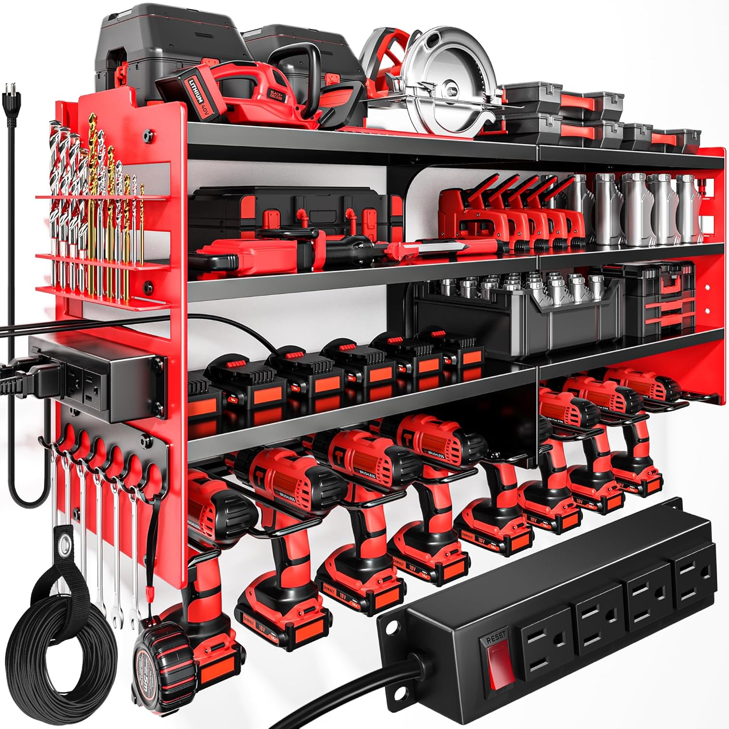 Power Tool Organizer Wall Mount with Charging Station