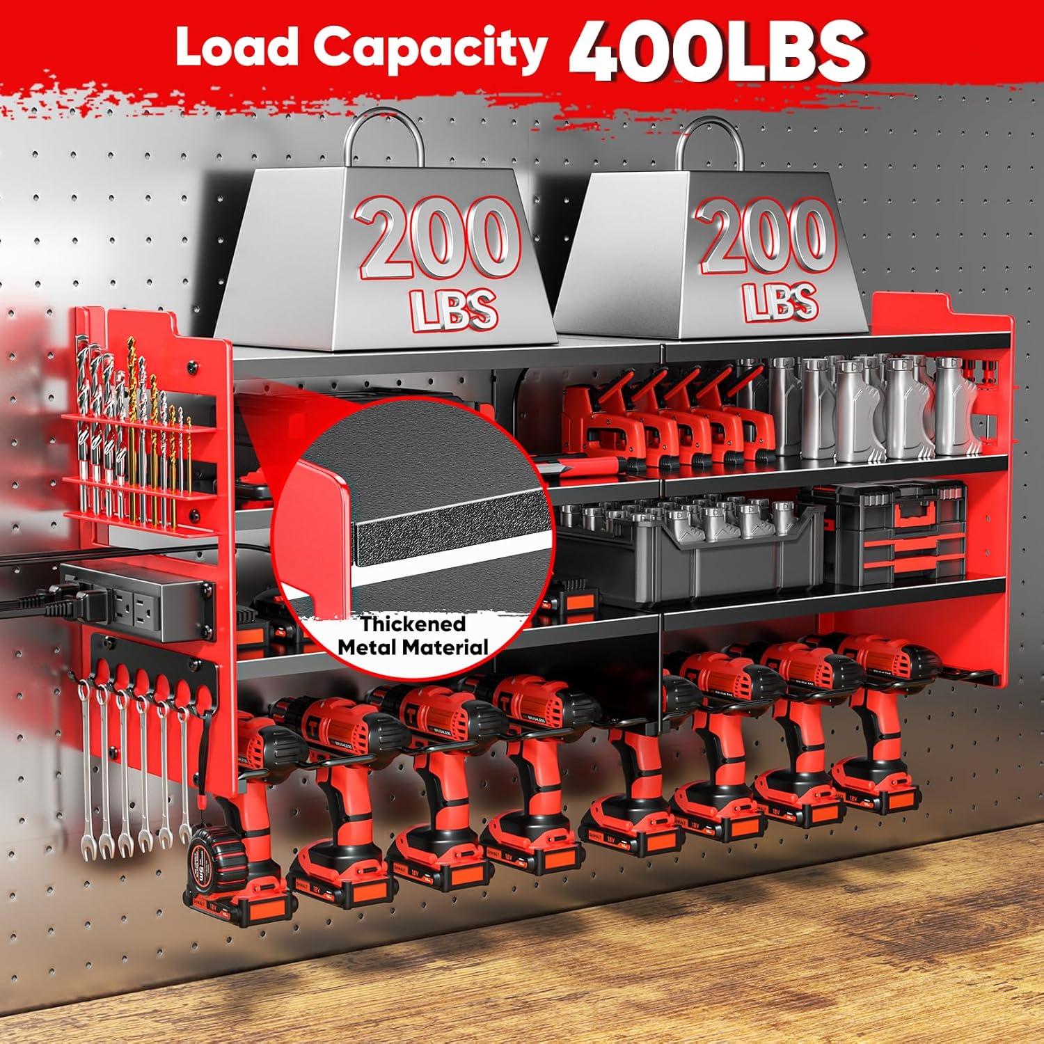 Power Tool Organizer Wall Mount with Charging Station