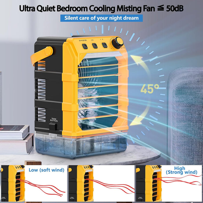 20VBattery Powered Misting Fan Portable Camping Cooler with LED lights, Yellow