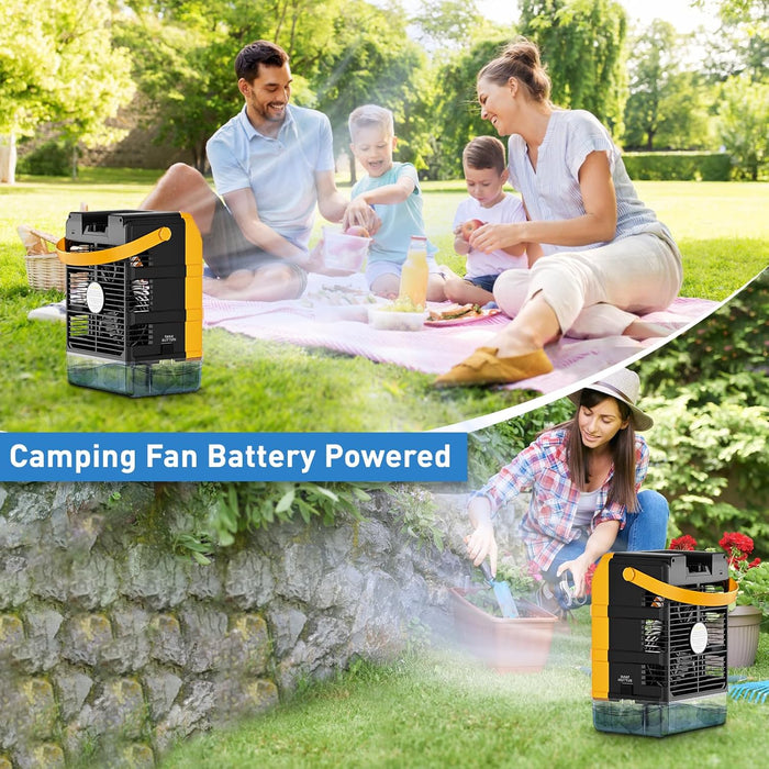 20VBattery Powered Misting Fan Portable Camping Cooler with LED lights, Yellow