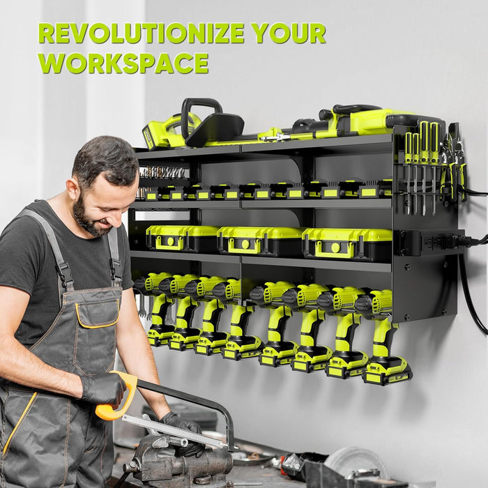 Large Power Tool Organizer Wall Mount with Charging Station