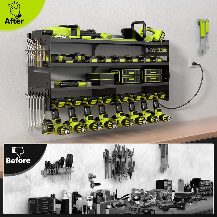 Large Power Tool Organizer Wall Mount with Charging Station