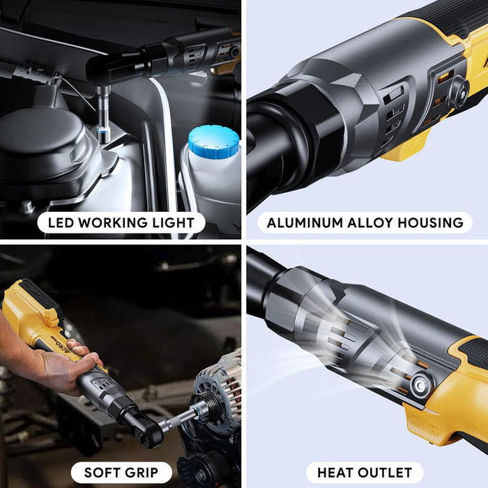 3/8" Cordless Ratchet Wrench, 74Ft-Lbs Brushless Motor Electric Ratchet with Variable Speed, Sockets Set, Adapters and Tool Bag