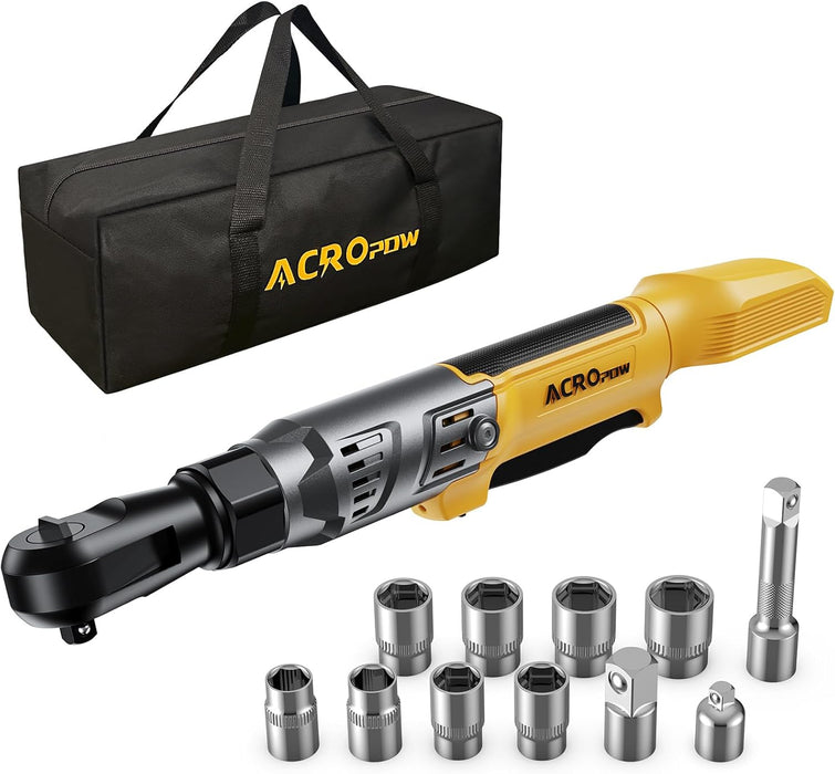3/8" Cordless Ratchet Wrench, 74Ft-Lbs Brushless Motor Electric Ratchet with Variable Speed, Sockets Set, Adapters and Tool Bag